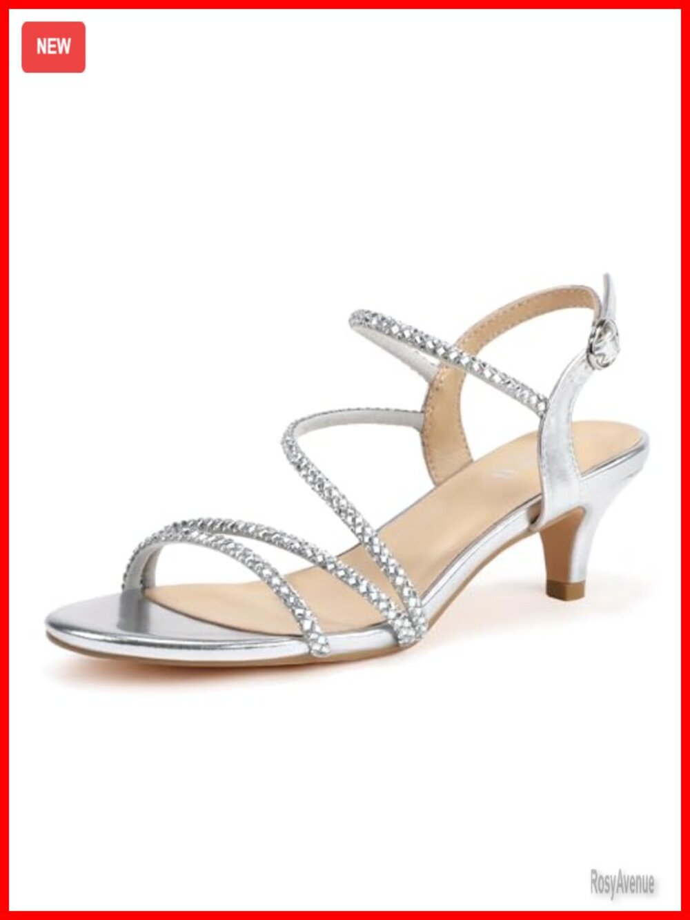 Rhinestone Kitten Heel Strappy Slingback Low Heel Dress Sandals